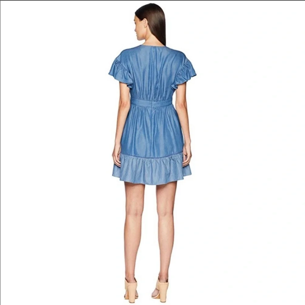 NEW KATE SPADE Chambray Fluffer Sleeve Ruffle Hem Indigo Mini Dress size 8 - Picture 3 of 16